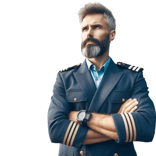 Professional naval officer in uniform with arms crossed, demonstrating confidence and experience in the maritime industry